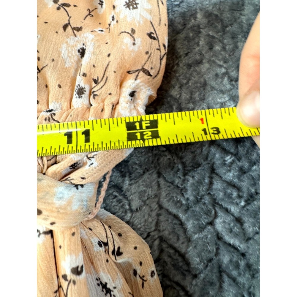 LC Lauren Conrad Wrap Midi Dress Women Small Peach Floral Flutter Sleeve Classic - Picture 5 of 8